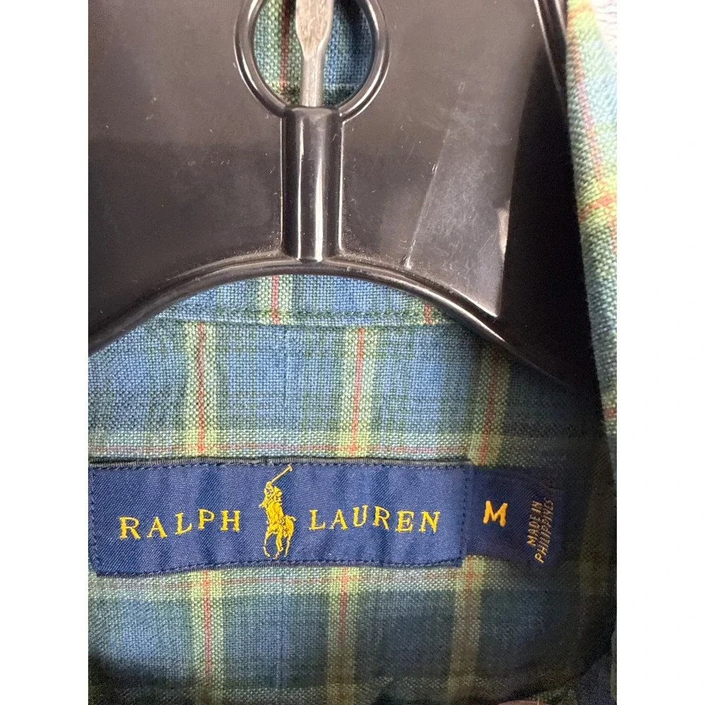 Polo Ralph Lauren Mens Plaid Button Down Shirt Blue Green Yellow Cotton‎ M 9391